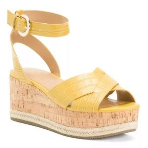 Marc Fisher Croc Embossed Espadrilles Yellow 7.5